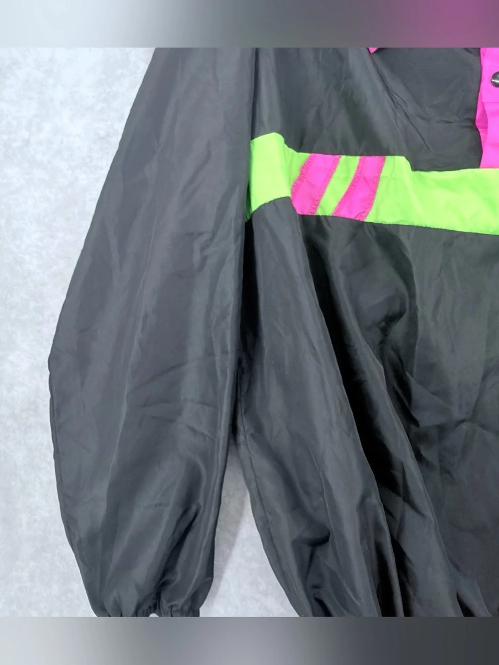 Vintage Black Windbreaker with Neon Pink & Lime Green Accents spirit Halloween - Picture 6 of 11